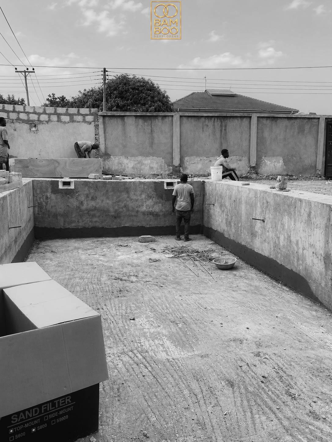 Construction work inside the Oasis by Bamboo pool basin