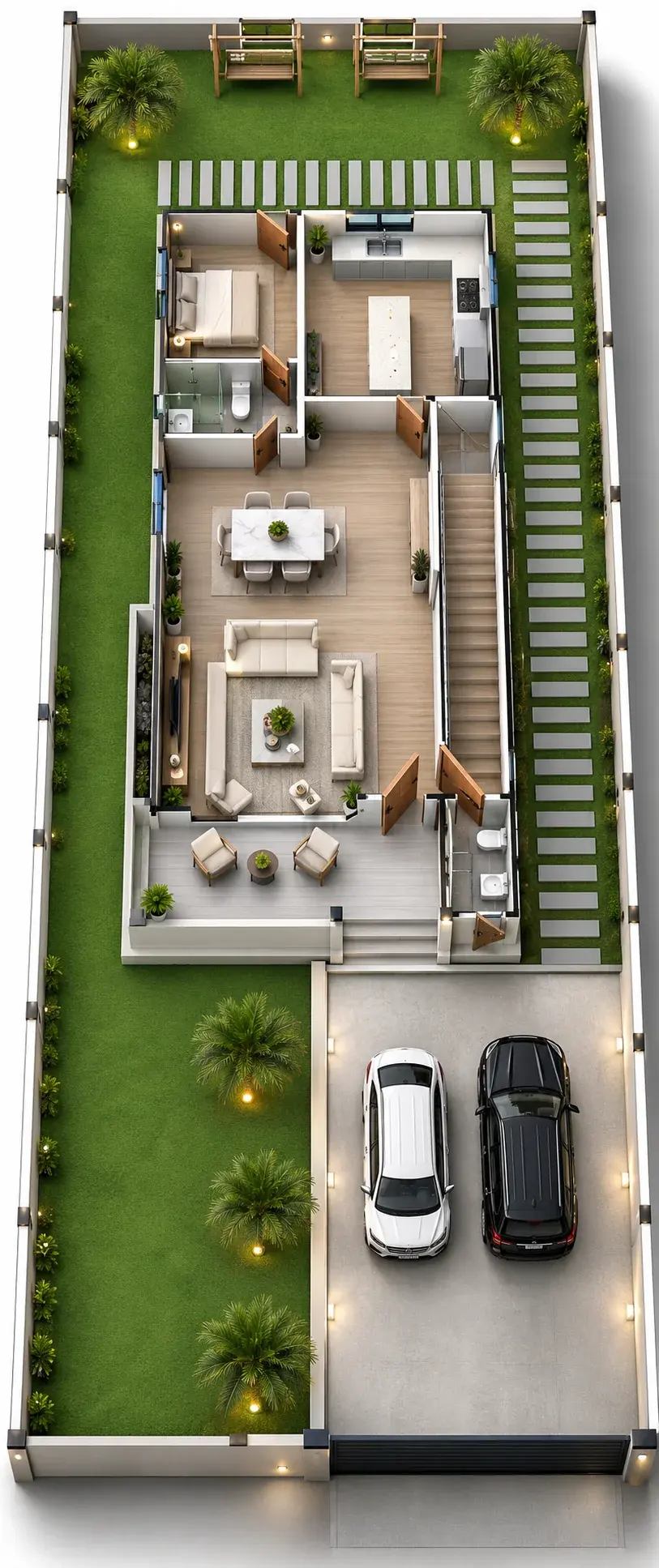 Original home design ground floor layout at Aburi Valley, including living spaces, garden and parking