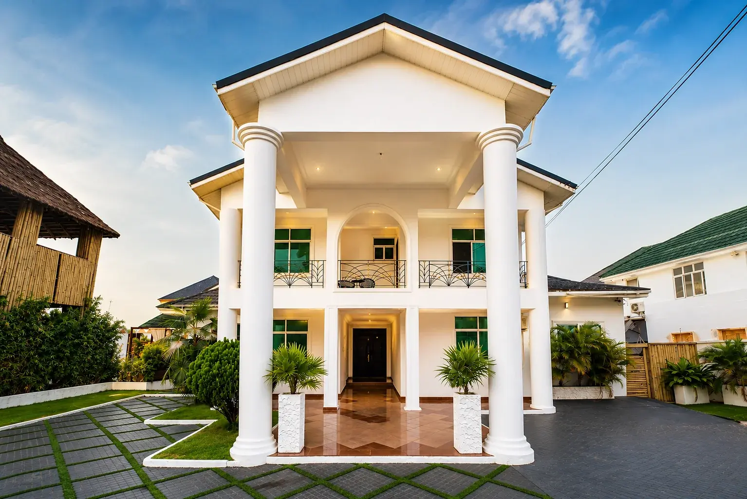 Exterior rendering of Bamboo House with its swimming pool.
