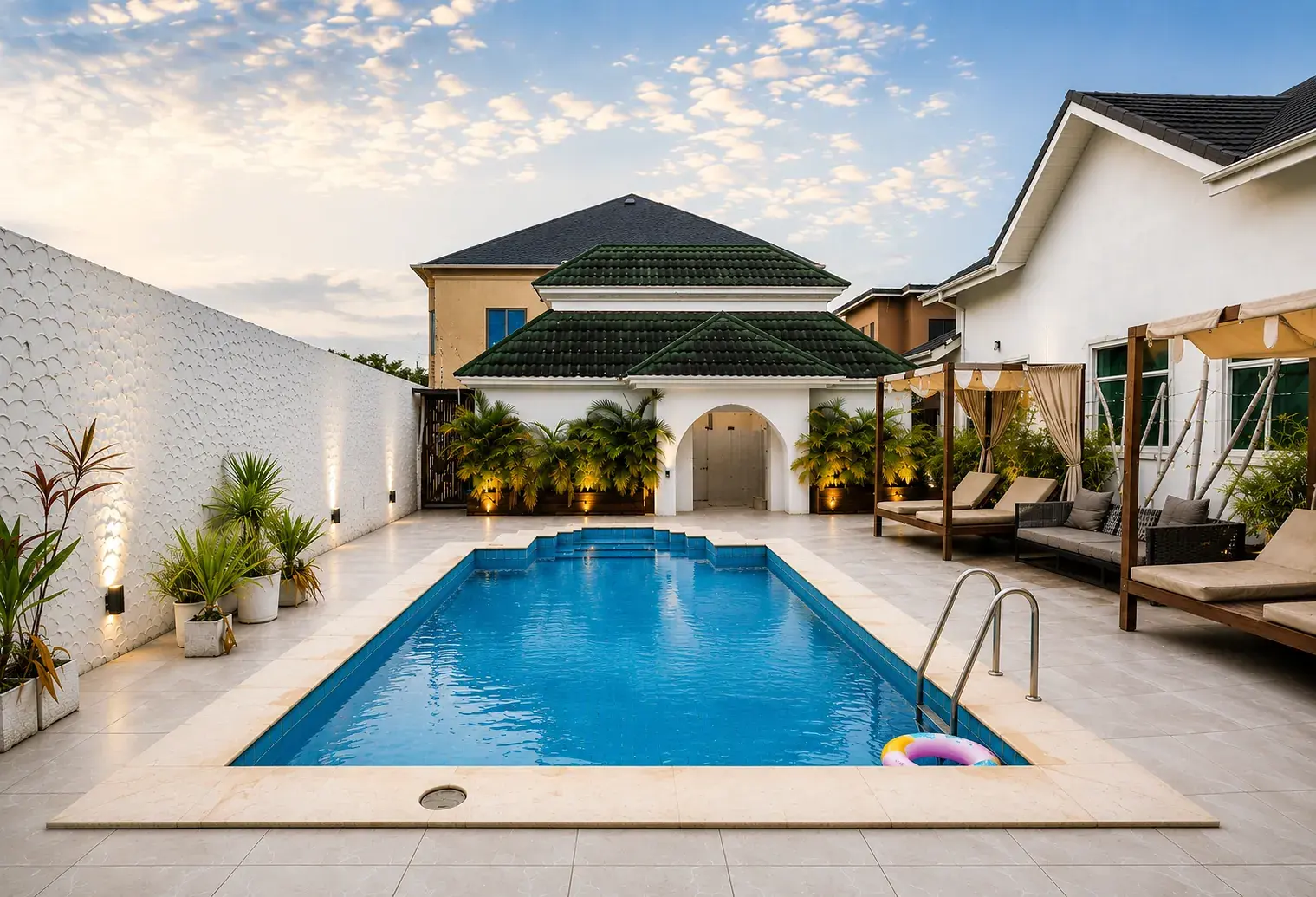 The private pool and patio
